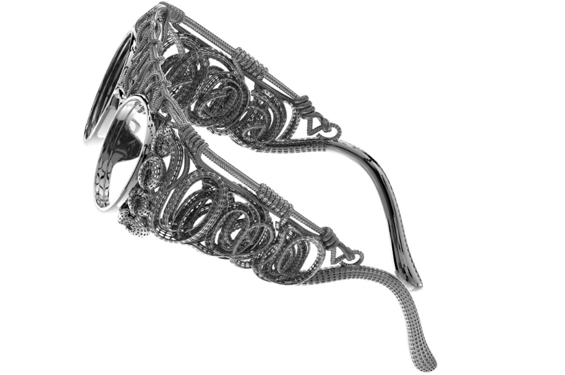 3D wireframe model of ornate eyewear frame